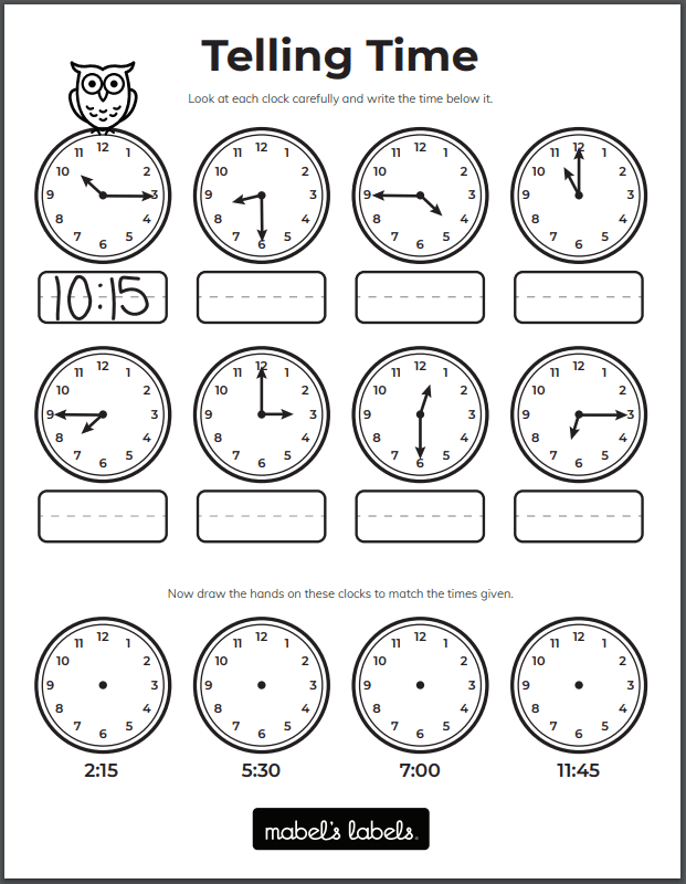Telling Time Printable from Mabel's Labels